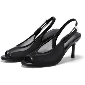 Women's Black Slingback High Heels Open Peep Toe Mesh Sandal Buckle Dress Shoes